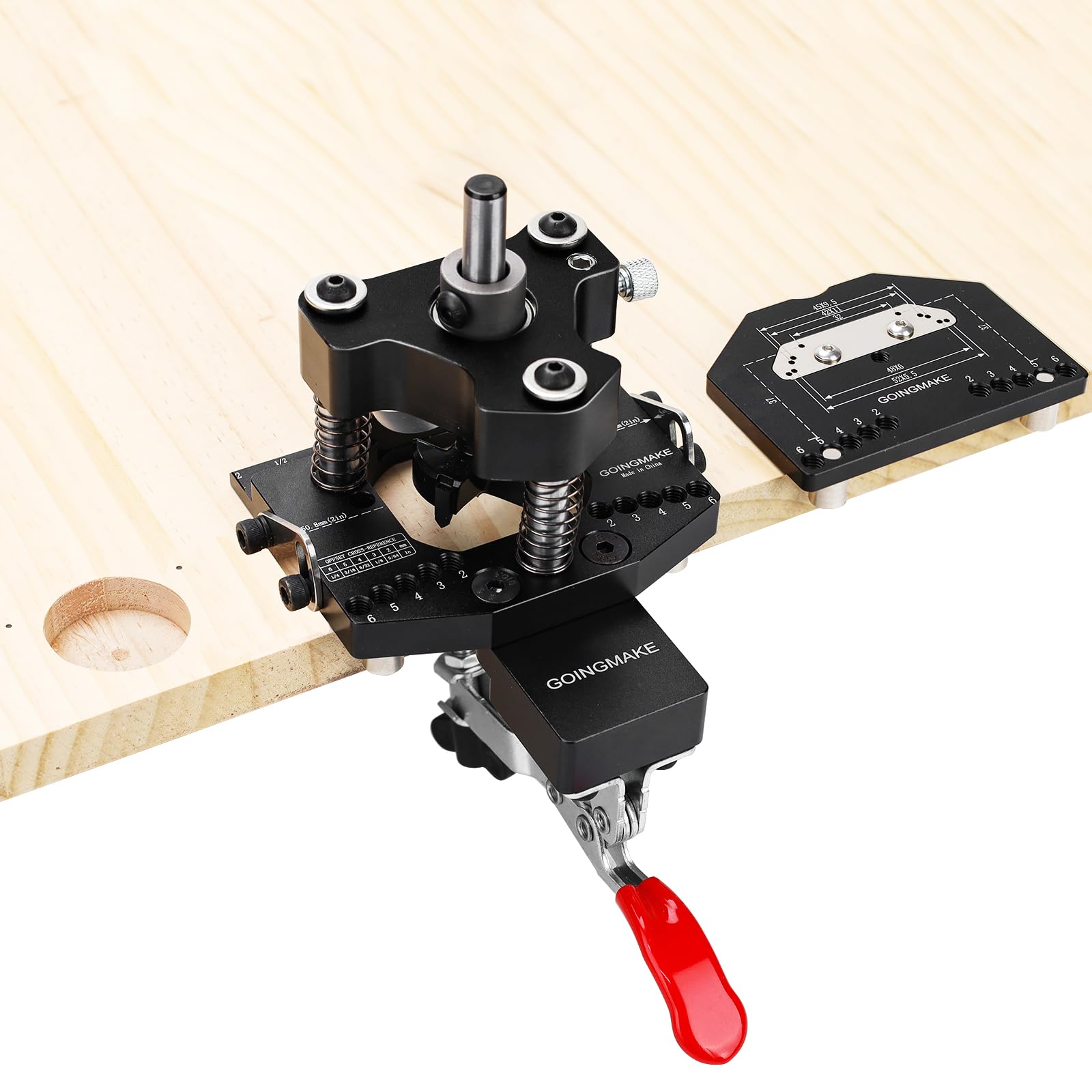 GOINGMAKE 3-axis hinge jig front view for precise alignment