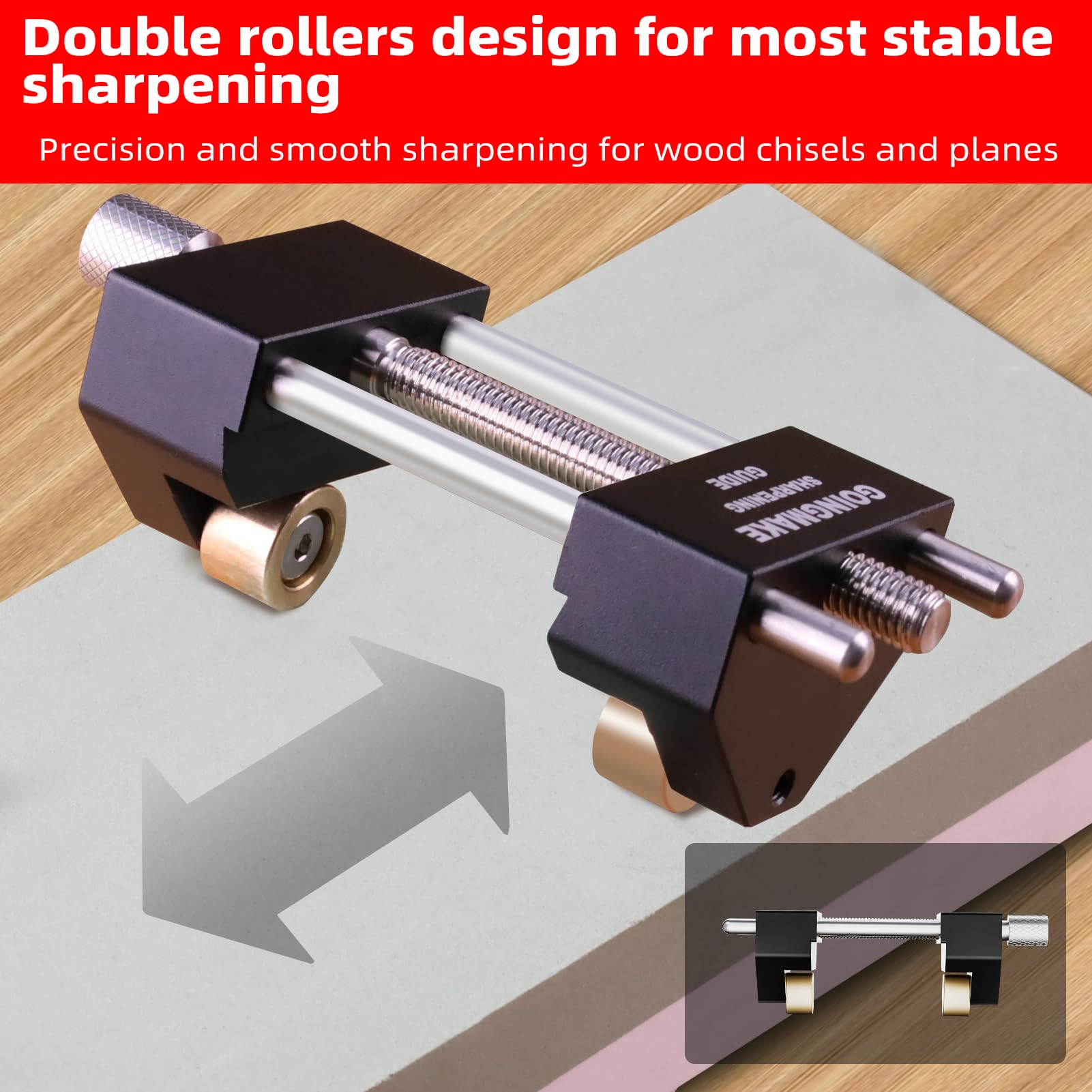 GoingMake angle fixture and gauge showing adjustable sharpening angles