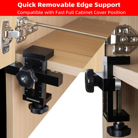 GOINGMAKE cabinet door mounting jig shows durable aluminum construction for accurate installs.