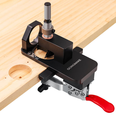 goingmake compact hinge jig in use delivering precise concealed hinge holes