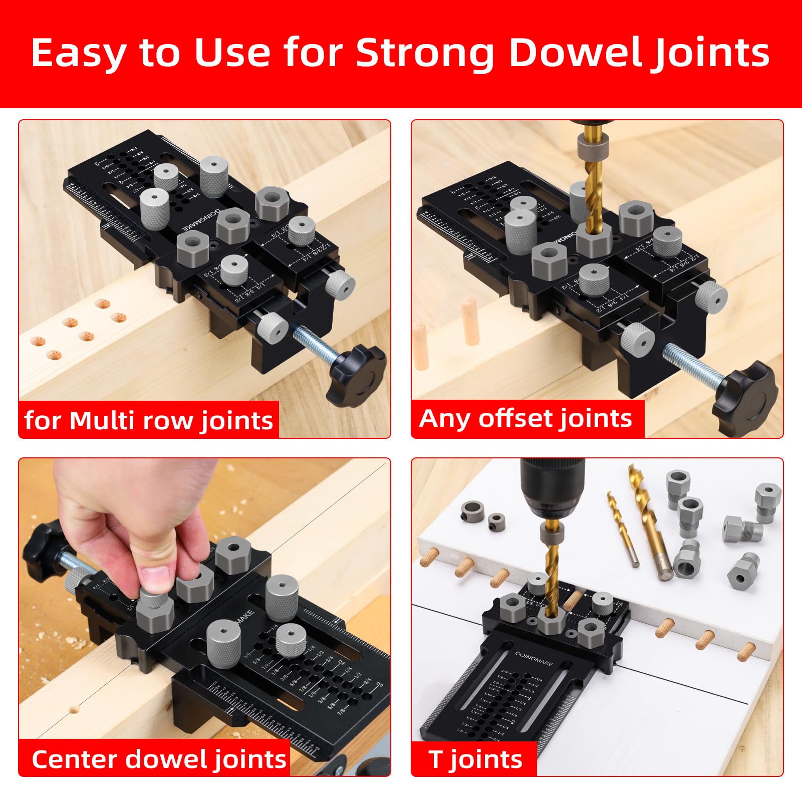 GOINGMAKE dowel jig kit hardened bushings for durable drilling
