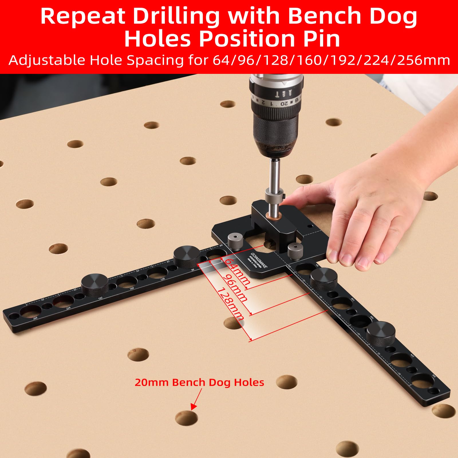 GOINGMAKE edge extension guide rail shows precise start positions for holes.