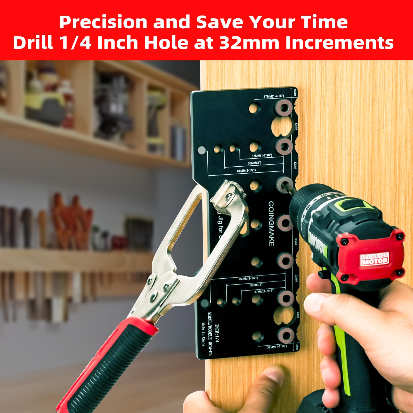 GOINGMAKE one-quarter-inch hole option supports standard shelf pins.