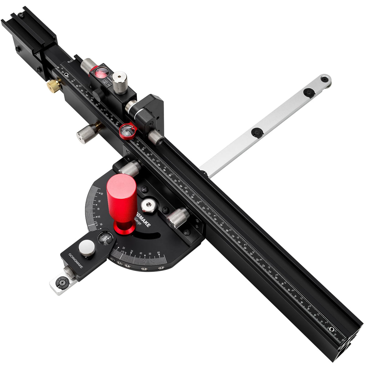GOINGMAKE table saw miter gauge with micro adjustable flip stop for precise crosscuts