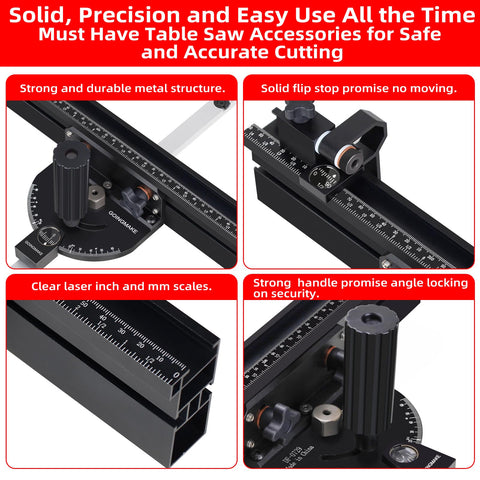 Goingmake miter gauge fits 3/8 x 3/4 inch slots on most table saws.