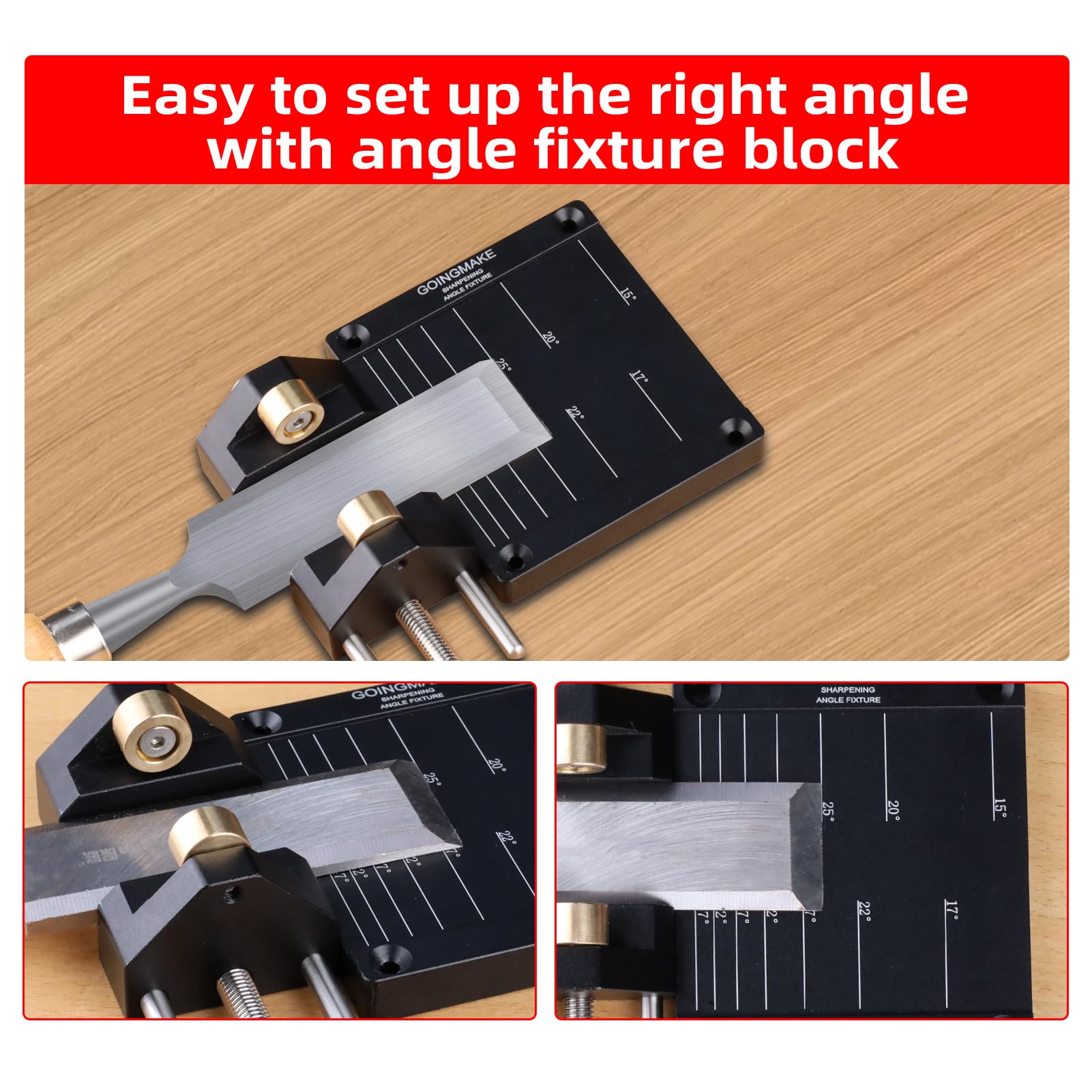 GoingMake wide clamp fits chisels from 5/32 to 3 inches securely