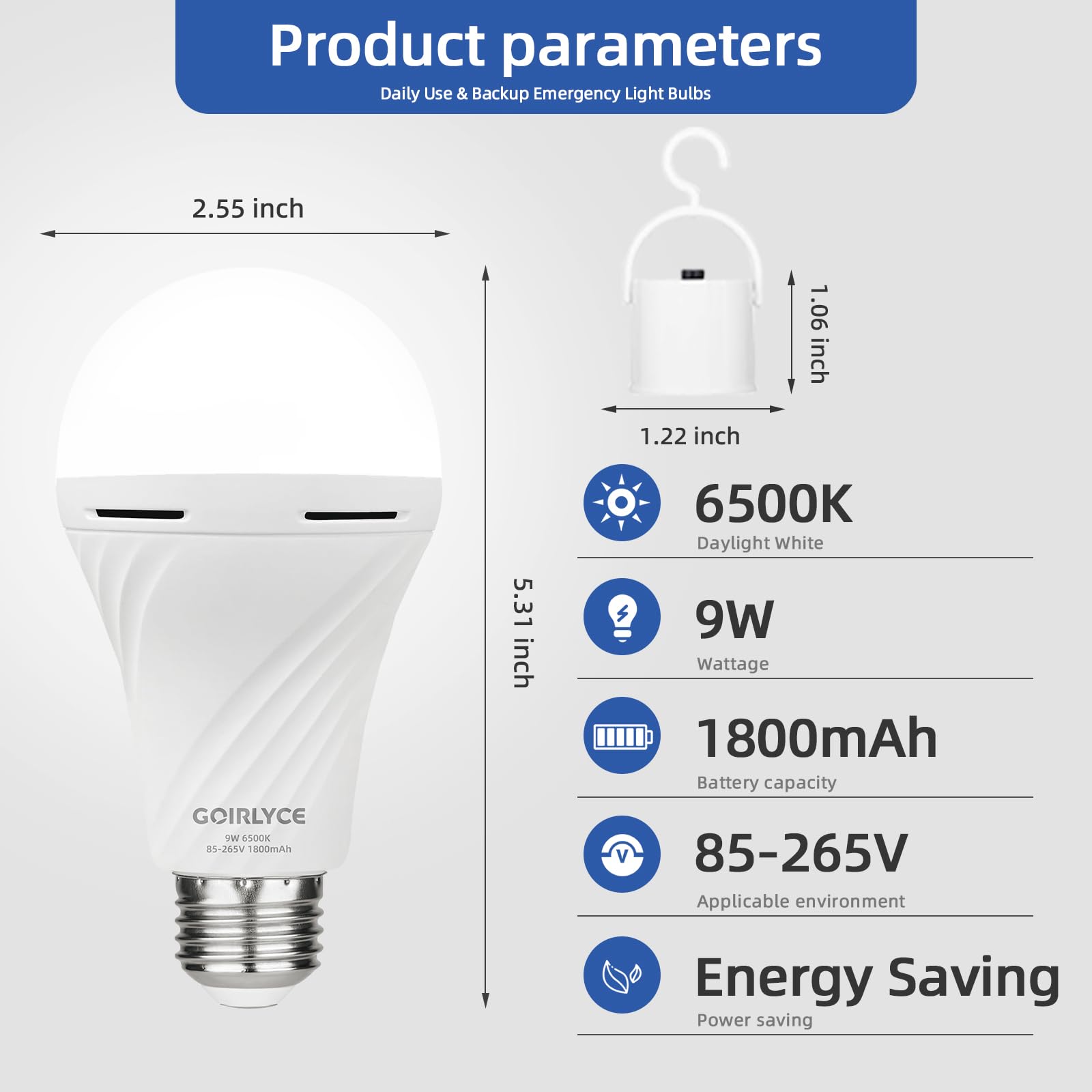 GOIRLYCE 9W daylight bulb delivers bright 6500K light and is compatible with E27 sockets.