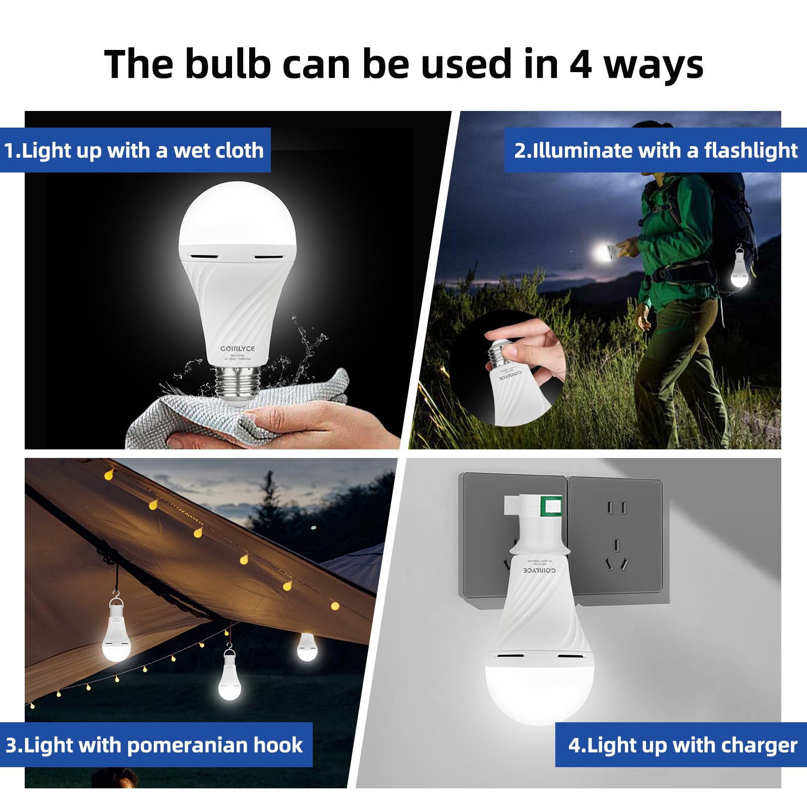 GOIRLYCE touch-activation bulb base enabling instant lighting.