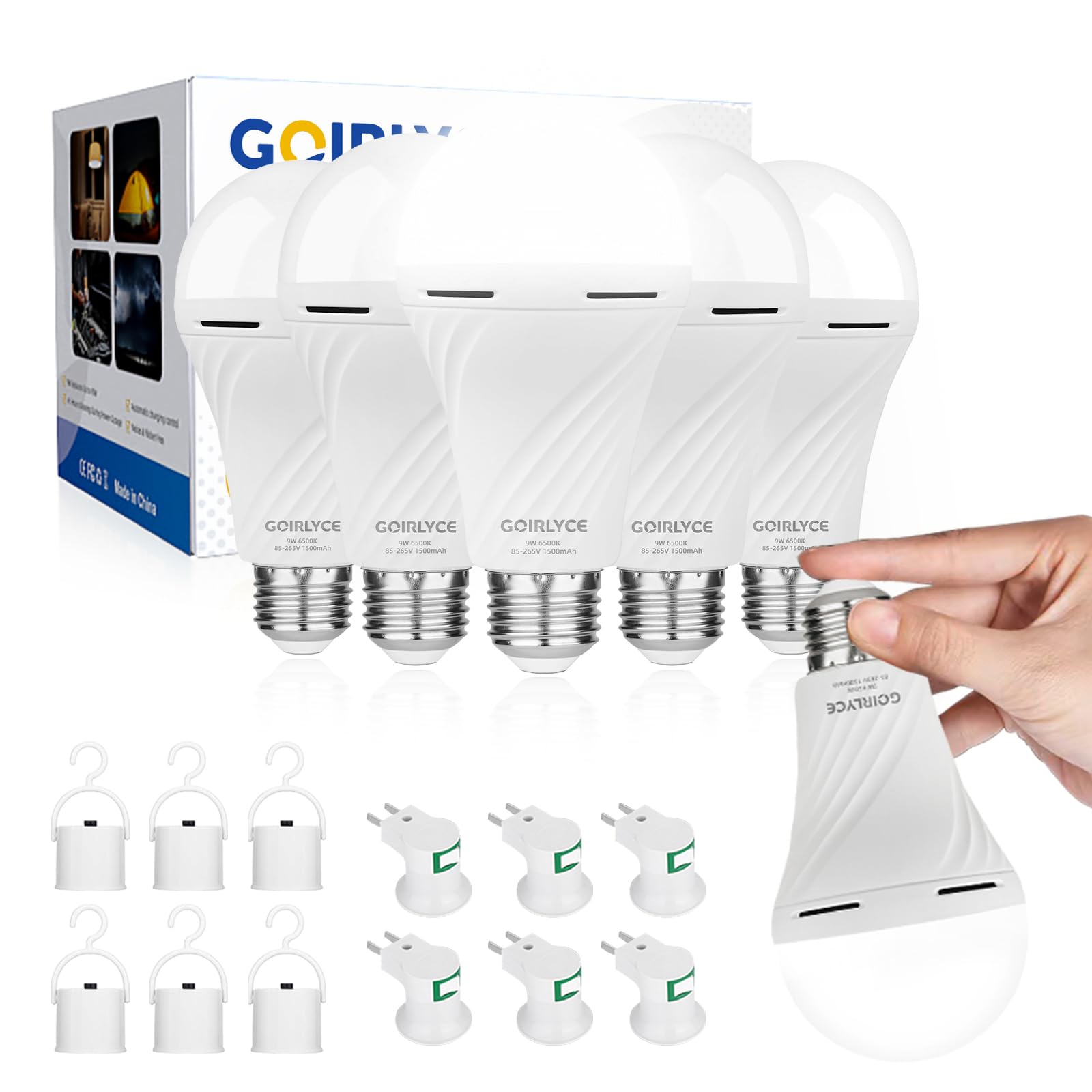 GOIRLYCE rechargeable emergency light bulbs in a six-pack for reliable outage lighting.