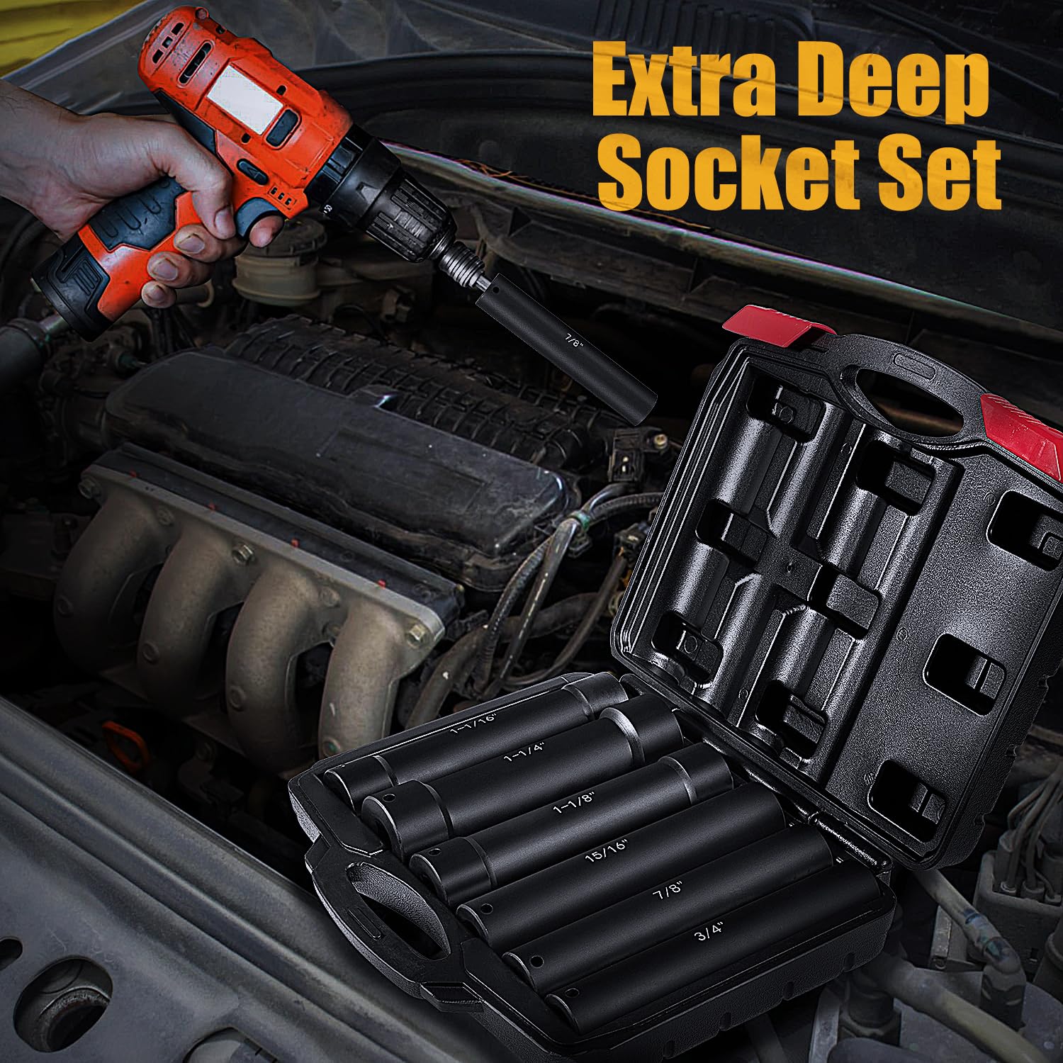 Gokeshfly 1-1/8 inch deep socket for extended torque alignment.