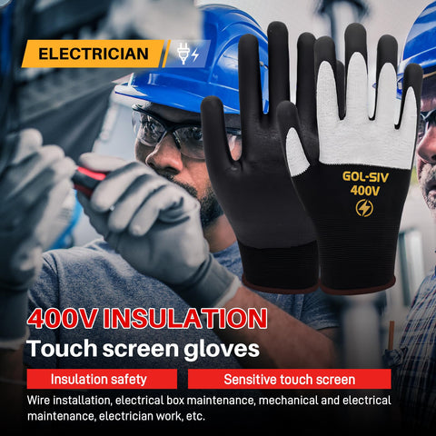 GOL-SIV insulated gloves 400V black closeup shows textured non-slip grip.