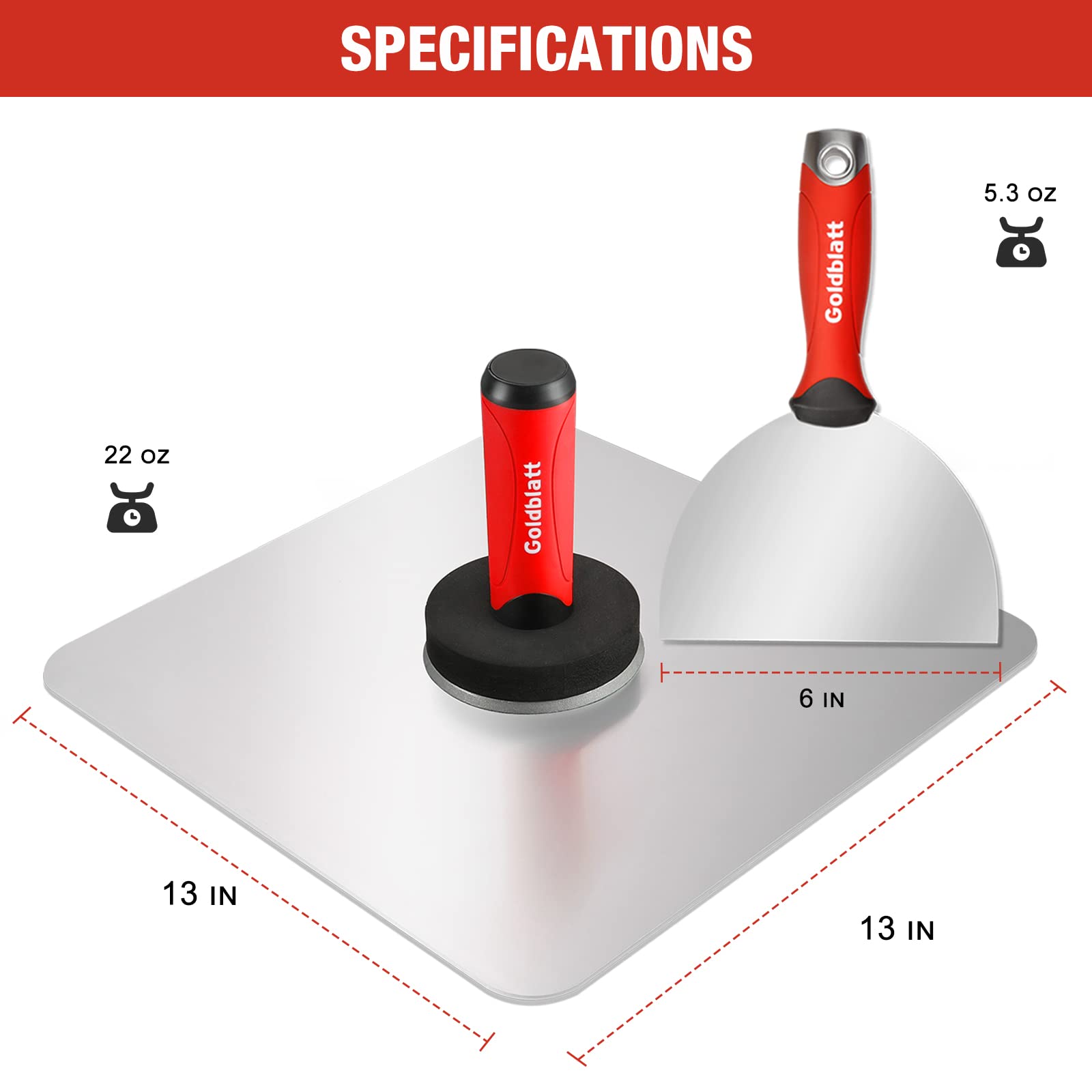 Goldblatt bi-material handle detail emphasizes anti-slip, ergonomic comfort.