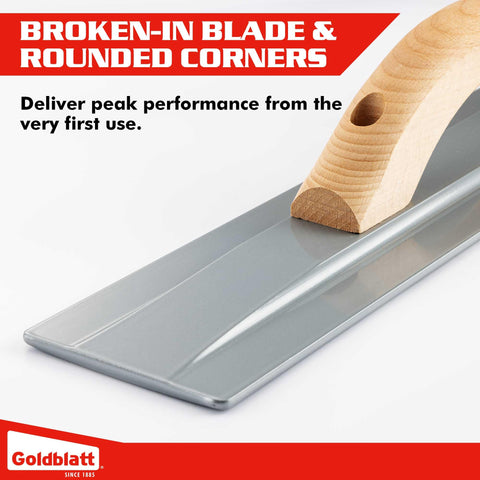 Beveled blade on Goldblatt float delivers precise results during finishing