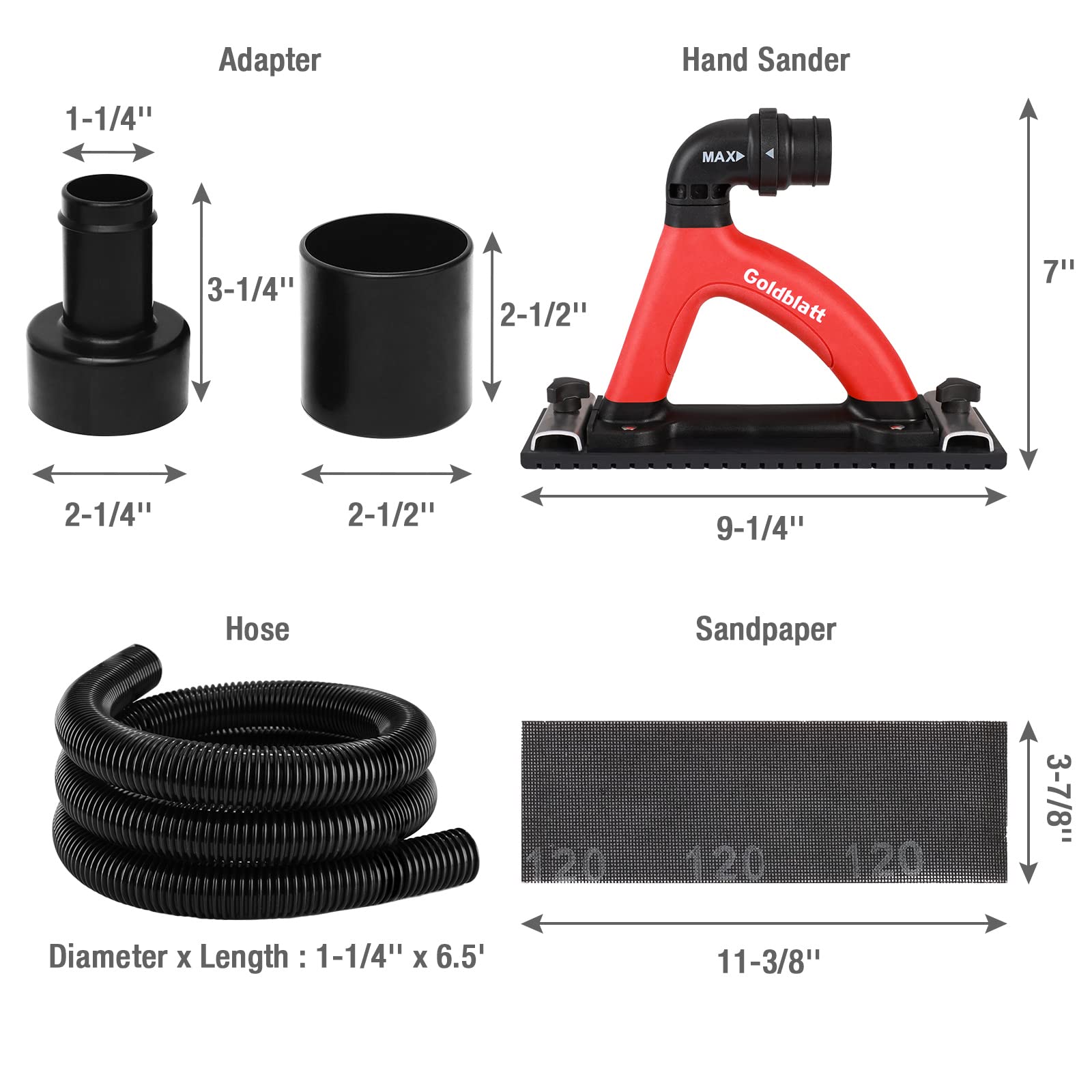 Goldblatt vacuum adapter for sander compatible with most hoses