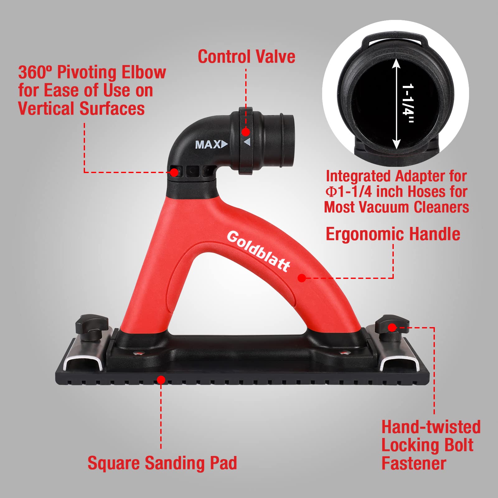 Goldblatt sander hose attachment showing integrated vacuum connection for cleaner dust control