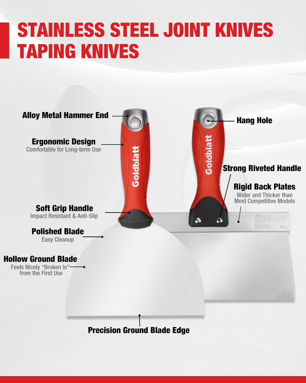 Goldblatt 4-inch flex joint knife with ergonomic soft grip for spreading.