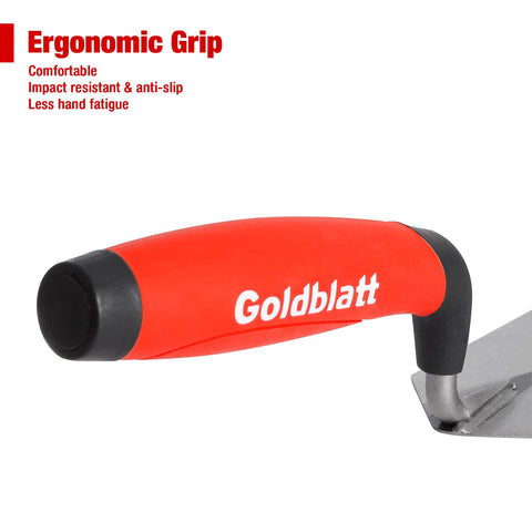 Goldblatt Margin Trowel in use for finishing on masonry edges.
