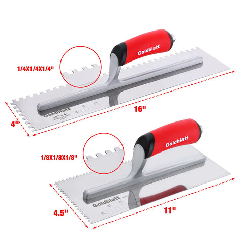 Goldblatt notch trowel 1/4x1/4 blade for even mortar spread on large tiles