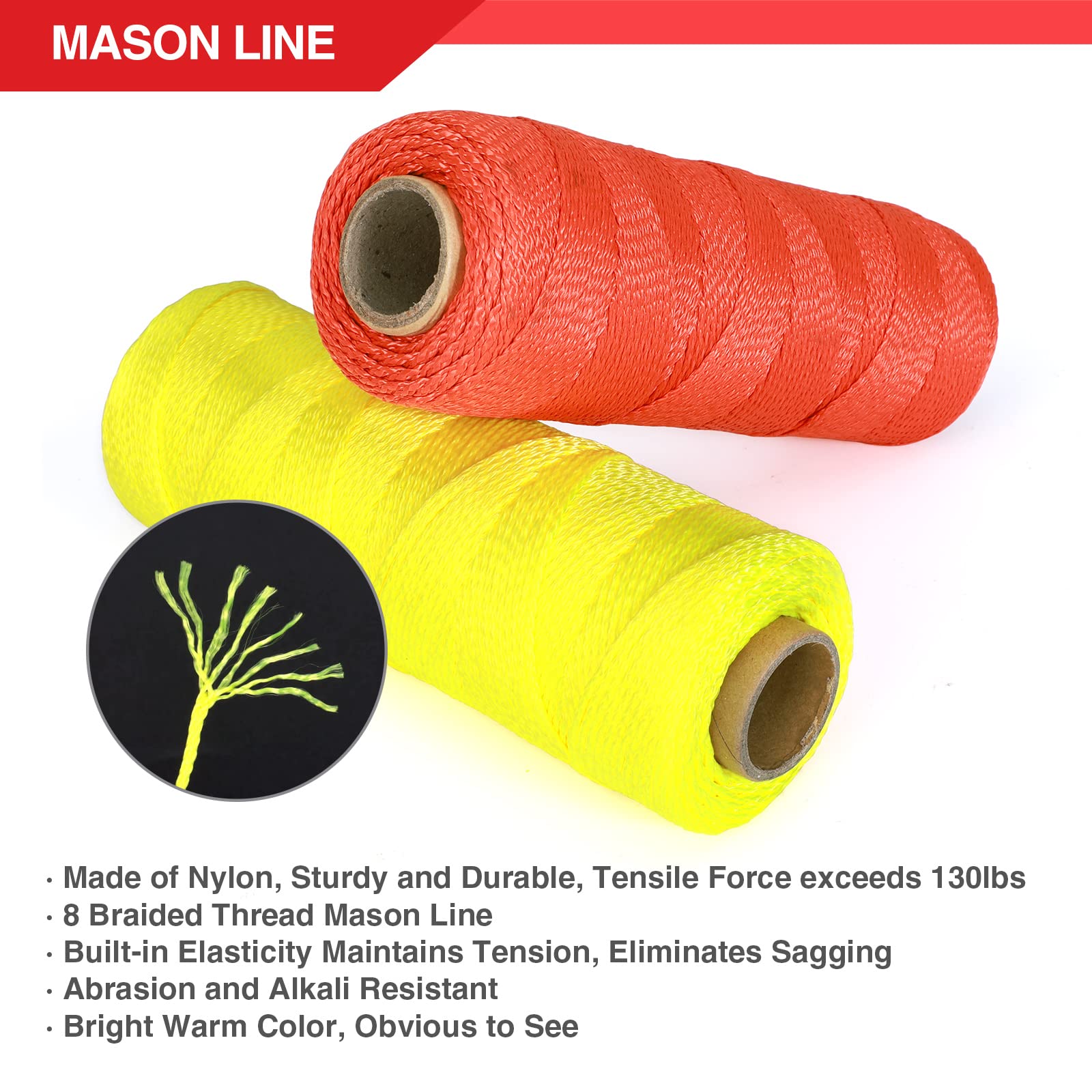 Goldblatt Nylon Mason Line demonstrating durability and elasticity to reduce sag.