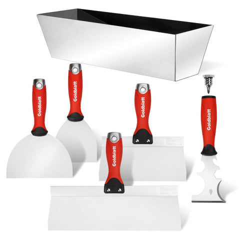 Goldblatt 14-in-1 painter tool in hand, scraping putty and opening bottles.