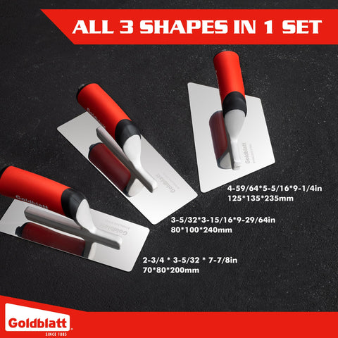Goldblatt finishing trowels help achieve a smooth, professional plaster finish on walls.