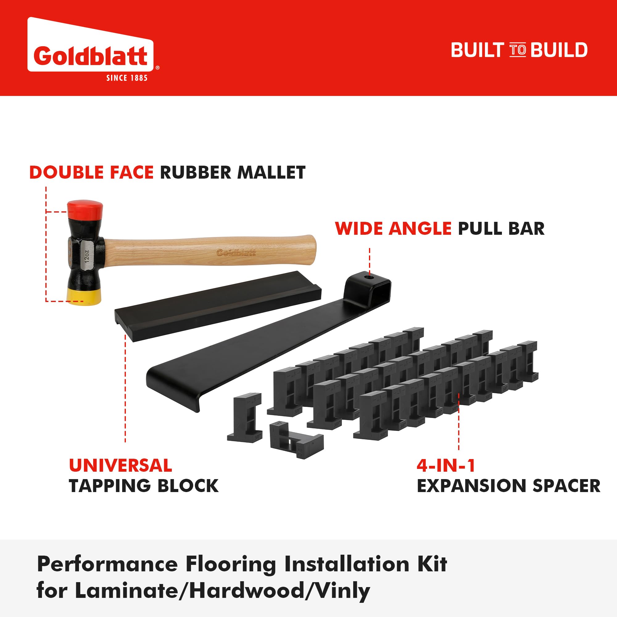 Goldblatt pull bar in use, guiding planks without scuffing floors.