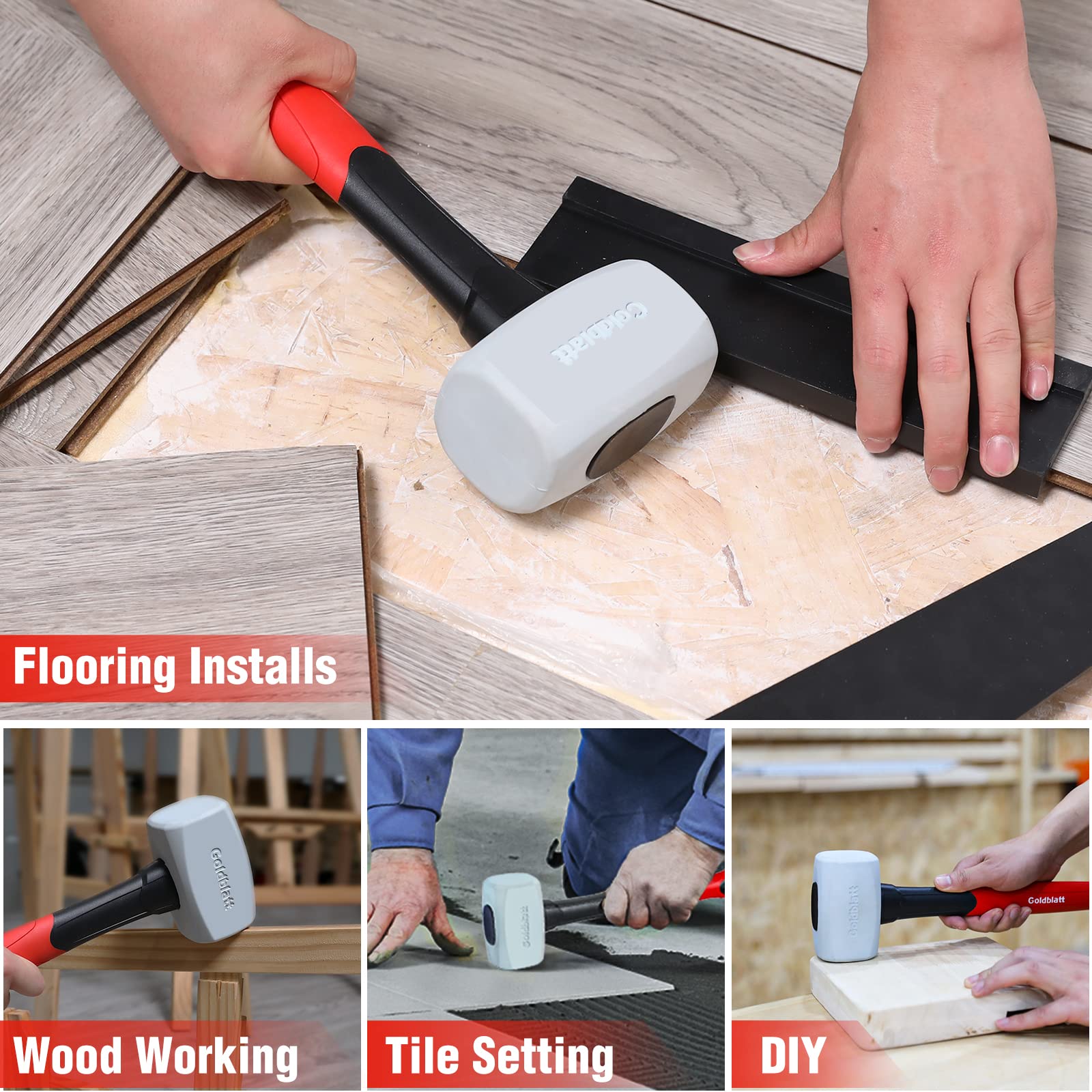 Goldblatt rubber mallet low recoil design reduces vibration for smoother work.