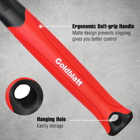 Goldblatt rubber mallet non-marking head prevents scuffs on surfaces.