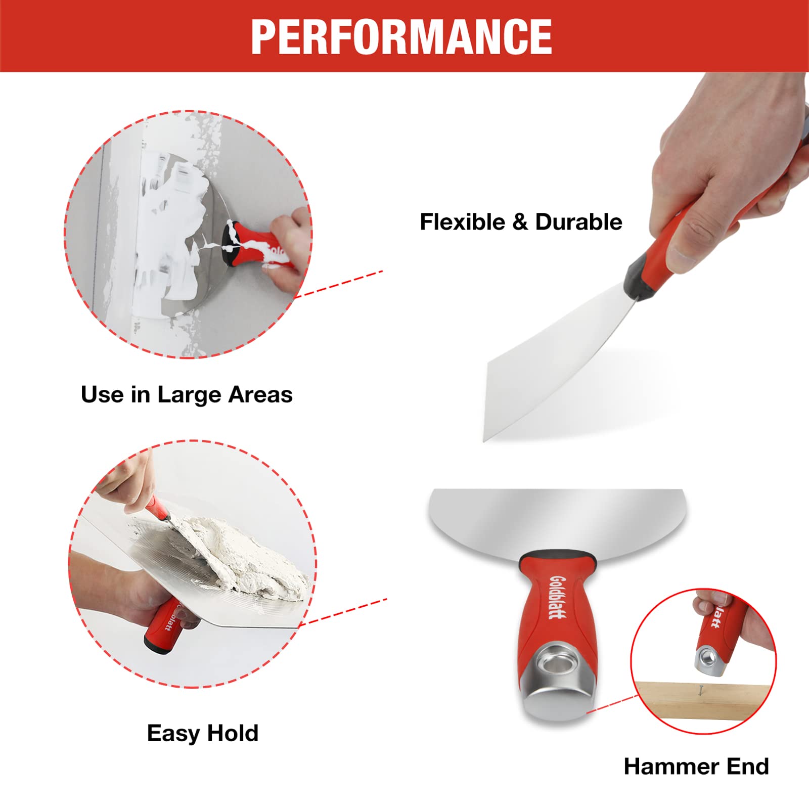 Goldblatt soft-grip handle close-up for comfortable long-use during tasks.
