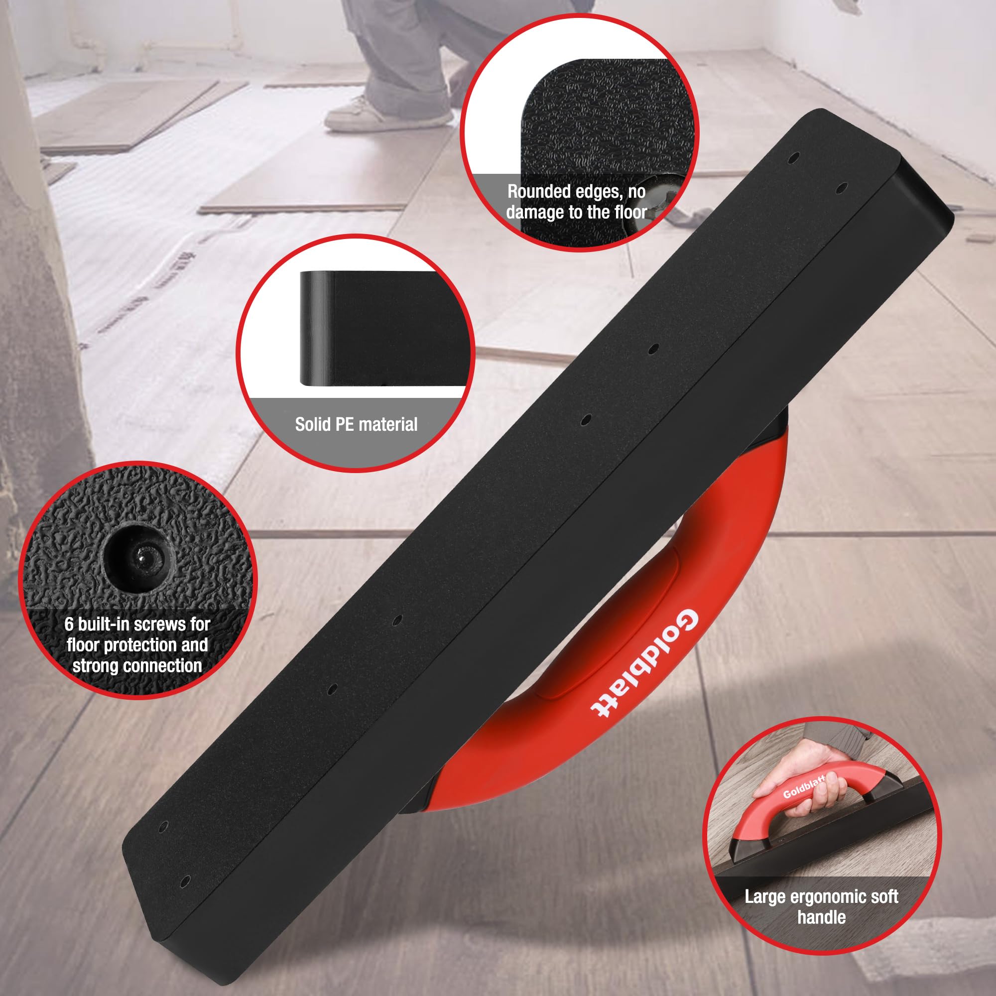 Goldblatt 9-inch ergonomic handle reduces hand fatigue during use.