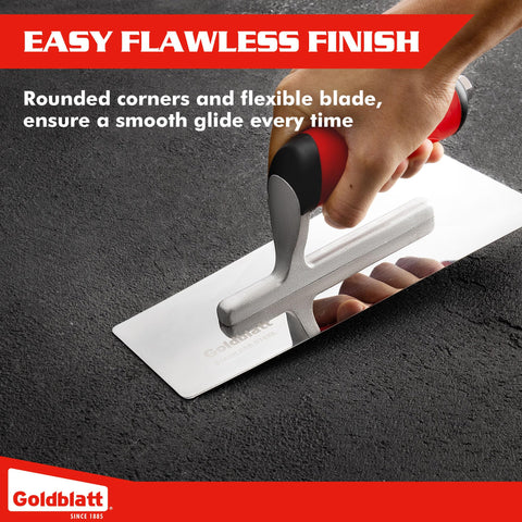Goldblatt three-piece plastering trowel set covers large areas, corners, and curved surfaces.