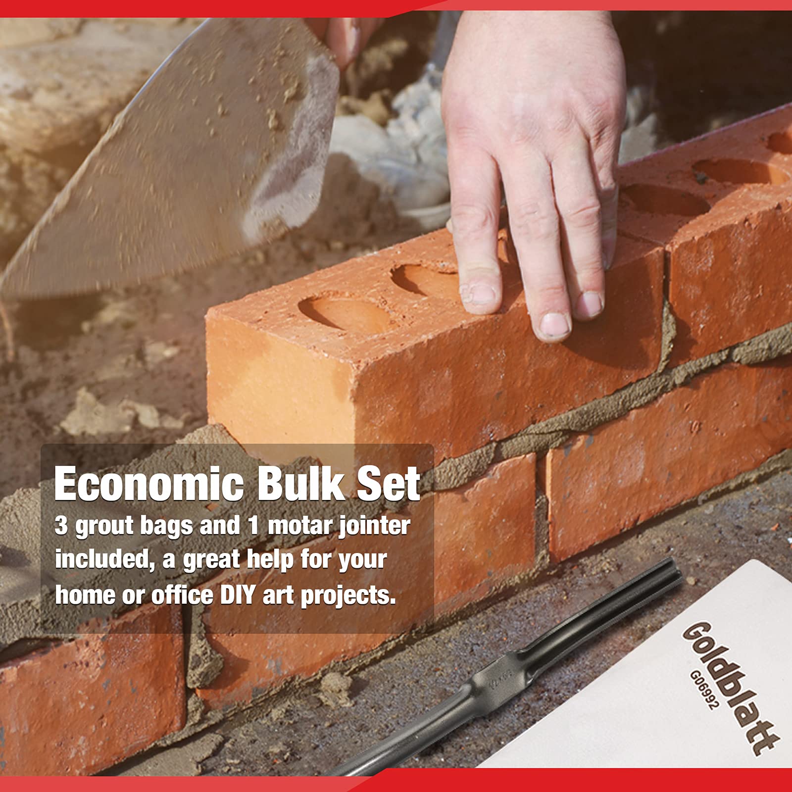 Goldblatt tile grout kit in use for backsplash, patio, or brickwork projects.