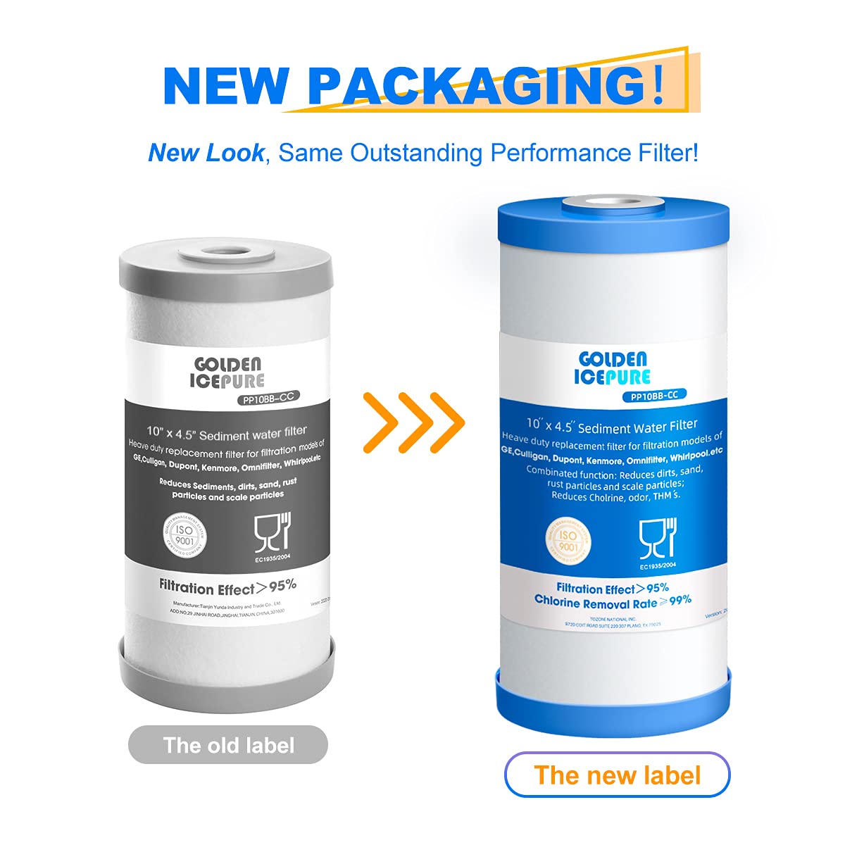 GOLDEN ICEPURE PP10BB-CC carbon layer close-up highlights improved taste and odor.