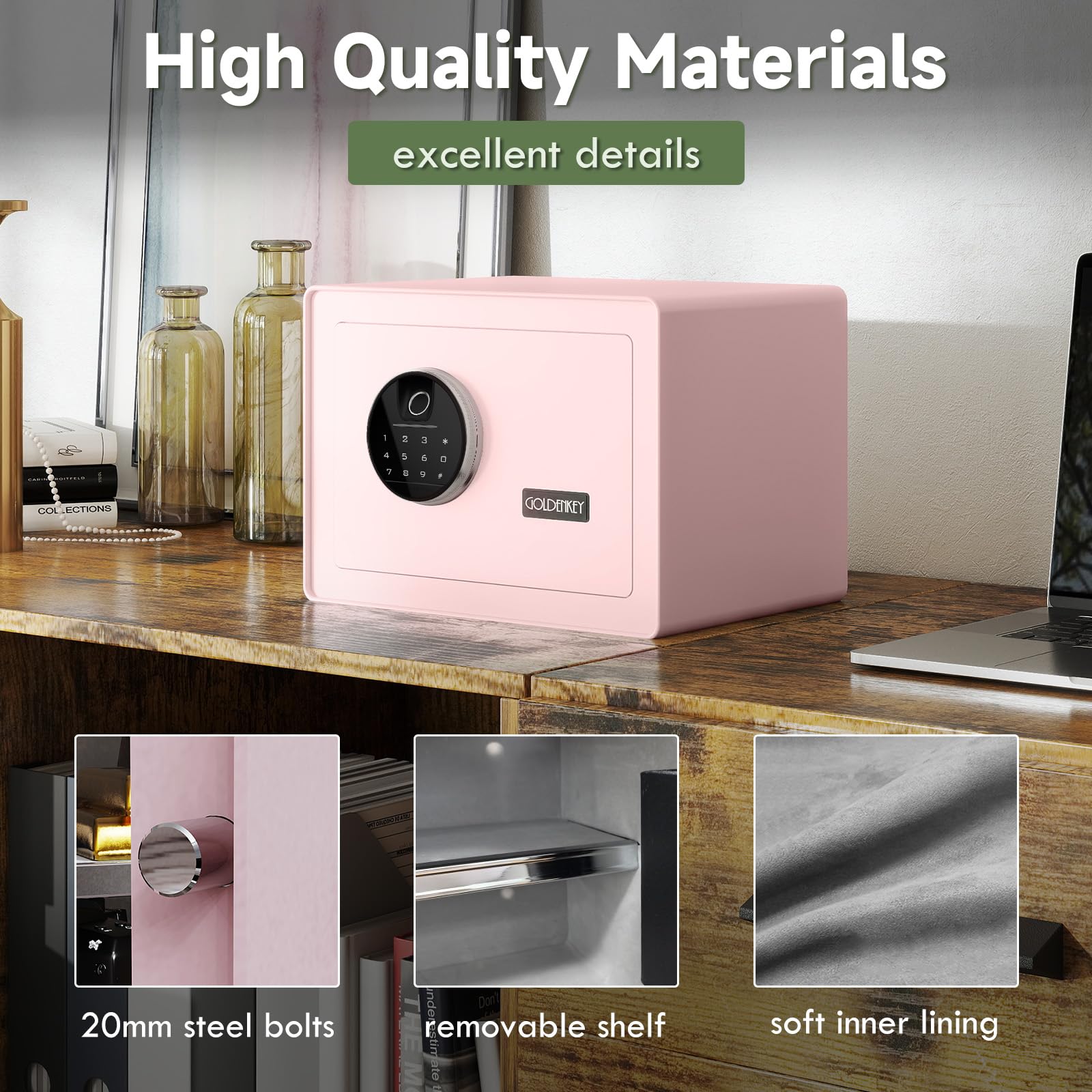 GoldenKey safe keypad and fingerprint sensor enable quick, secure access.