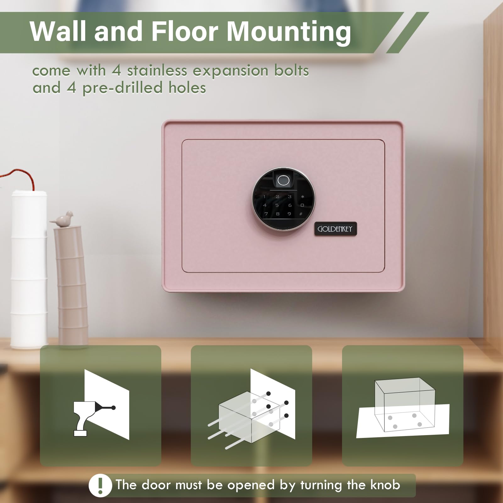 GoldenKey safe with pre-drilled mounting holes for easy installation.