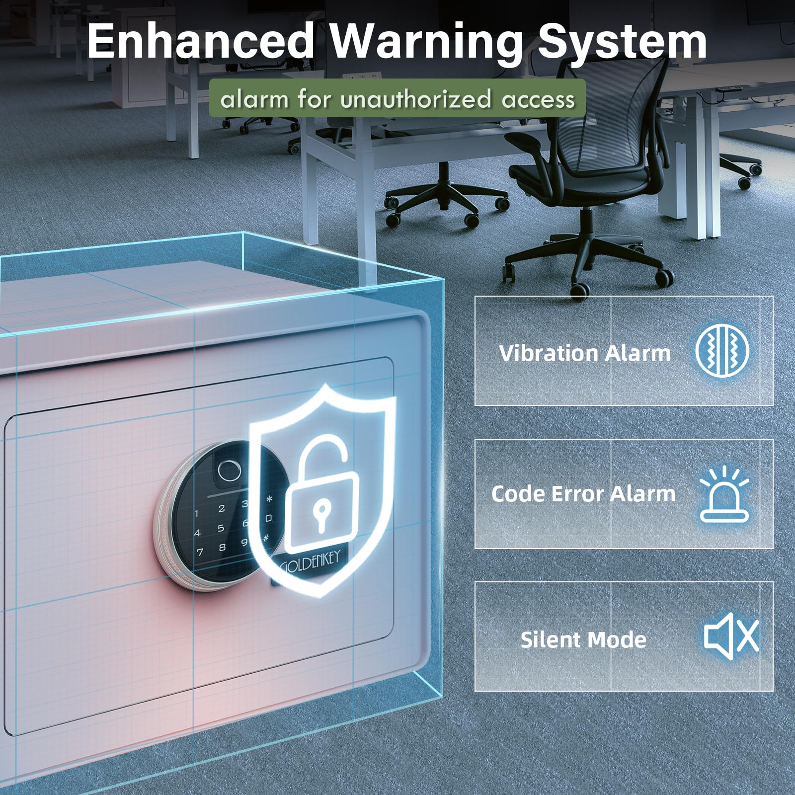 GoldenKey safe removable shelf supports flexible organization.