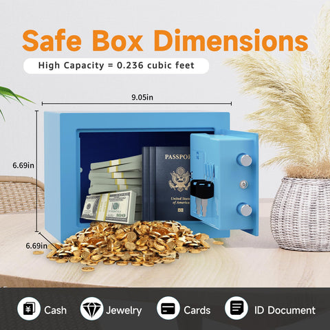 GoldenKey small safe box front view highlights durable alloy steel construction.