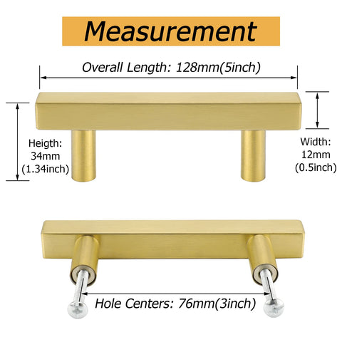 Goldenwarm 3-inch brushed brass drawer pull close-up for premium hardware.