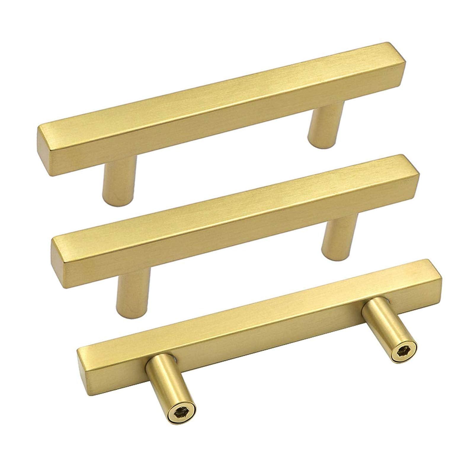 Goldenwarm 10-pack brushed brass cabinet pulls packaged for safe delivery.