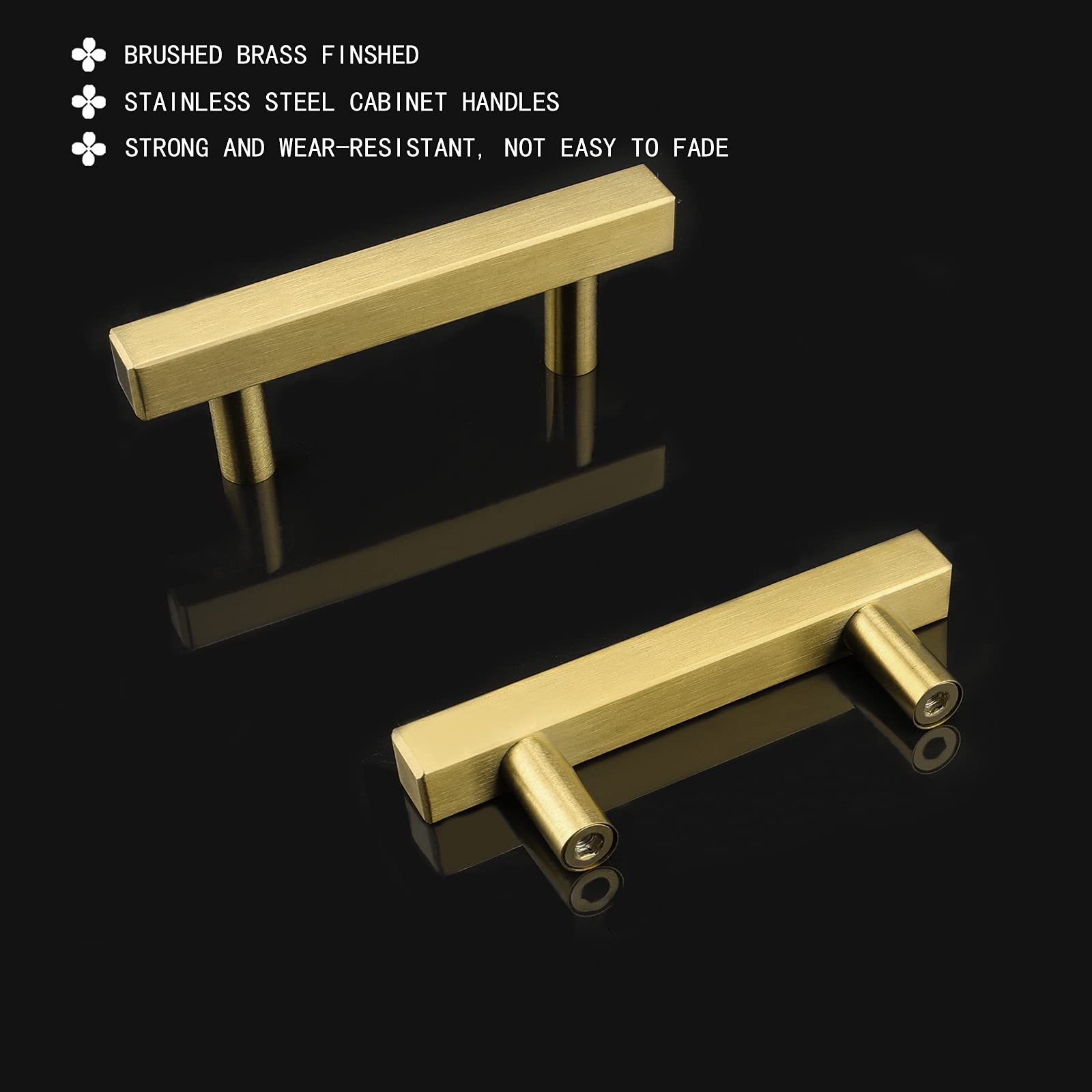 Goldenwarm kitchen cabinet pulls in brushed brass, front view for modern update.