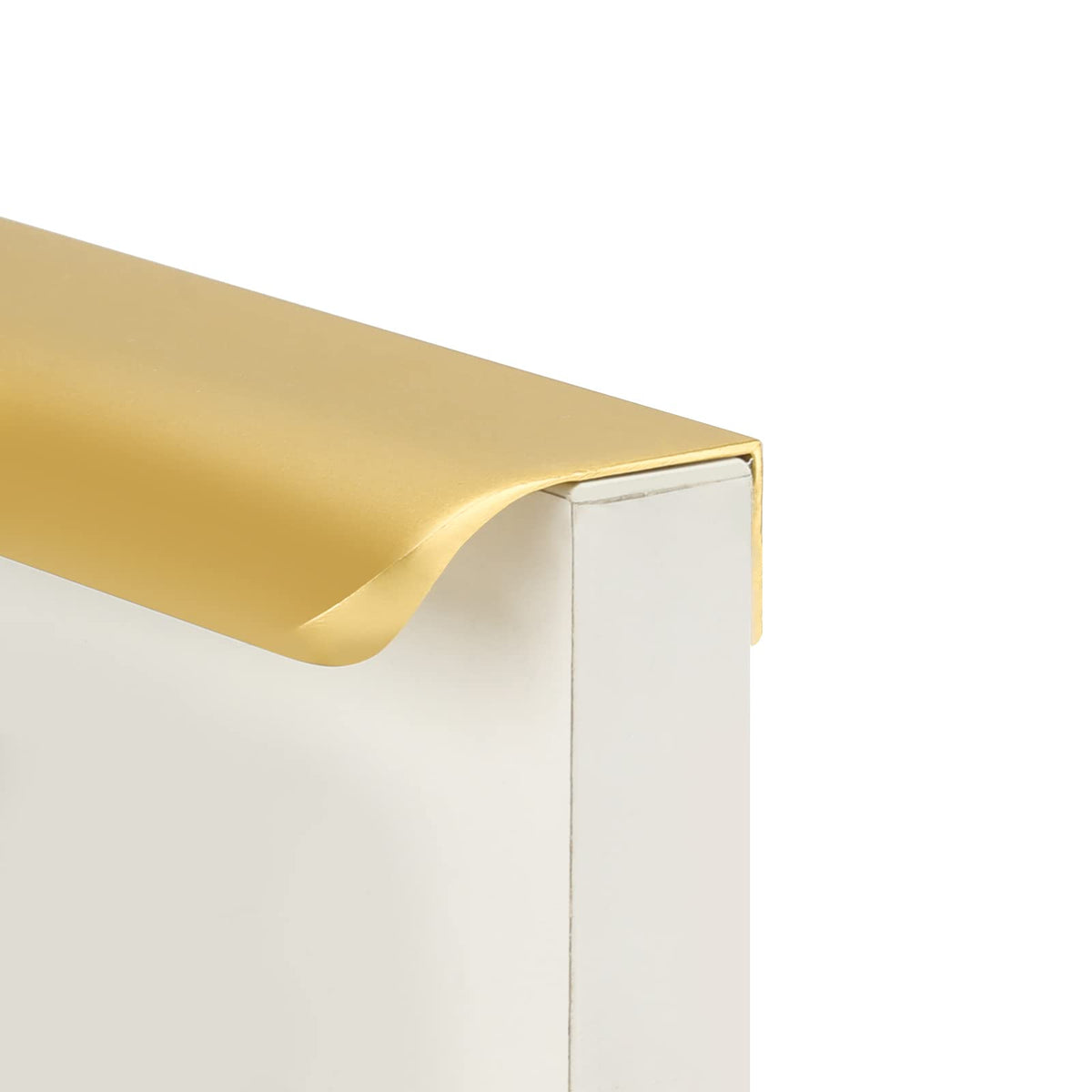 Goldenwarm 10-pack 5-inch matte gold finger pulls for smooth cabinet access.