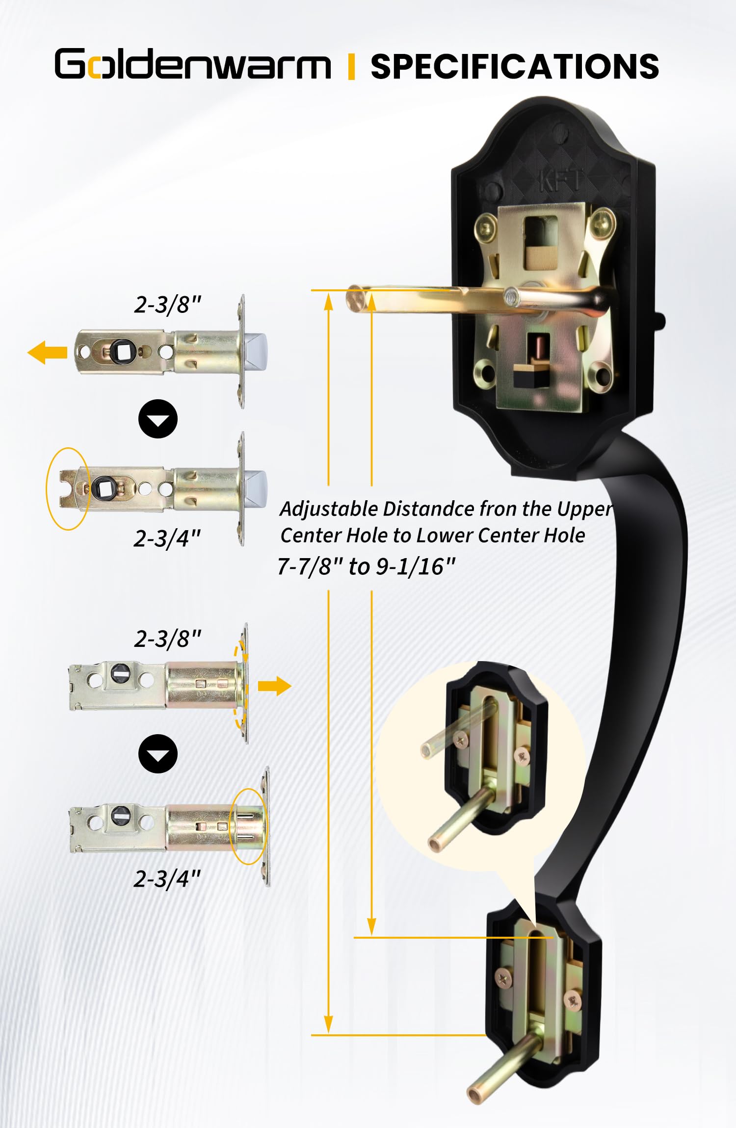 Goldenwarm adjustable latch for precise fit on front door lockset