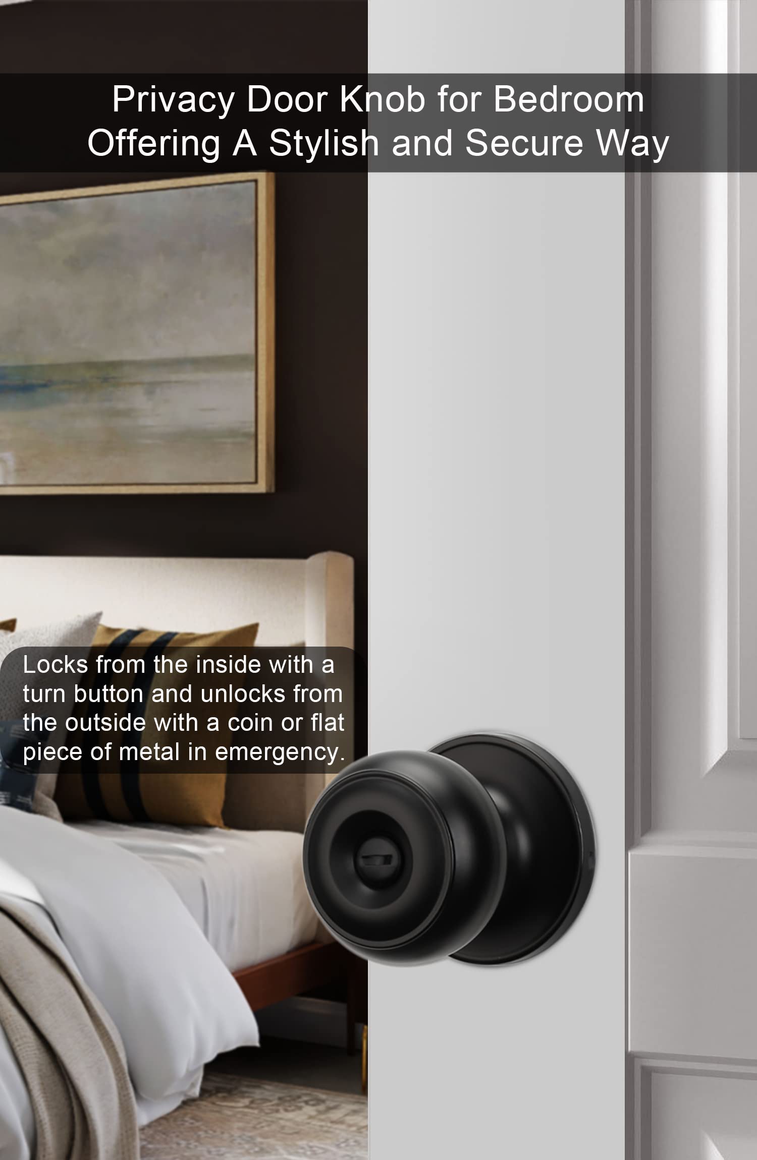 Goldenwarm bathroom door knob features non-keyed privacy for quick inside locking.