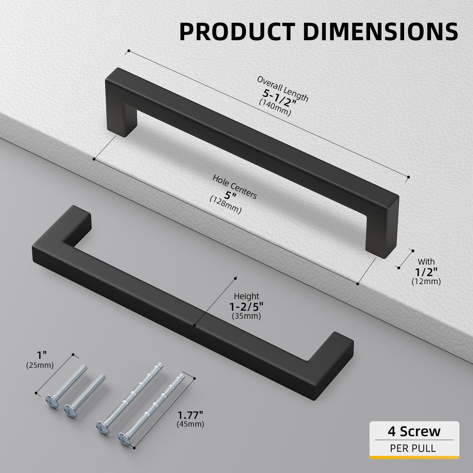 Goldenwarm black cabinet pull 140mm with smooth matte finish for modern cabinetry.