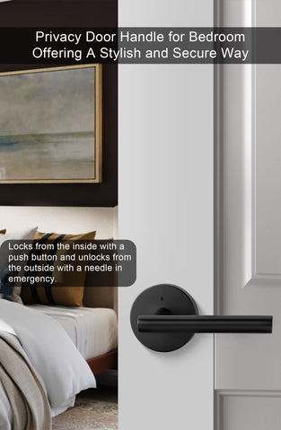 Goldenwarm black door handle latch and plate shown for easy installation.