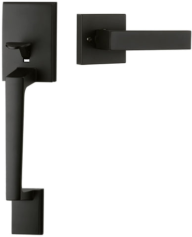 Goldenwarm black front door handle closeup showing sleek matte finish for modern entryways