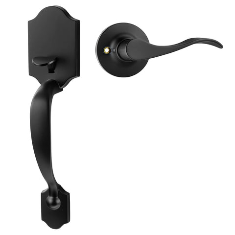 Goldenwarm Black Front Door Handle detail highlighting durable matte finish for exterior use