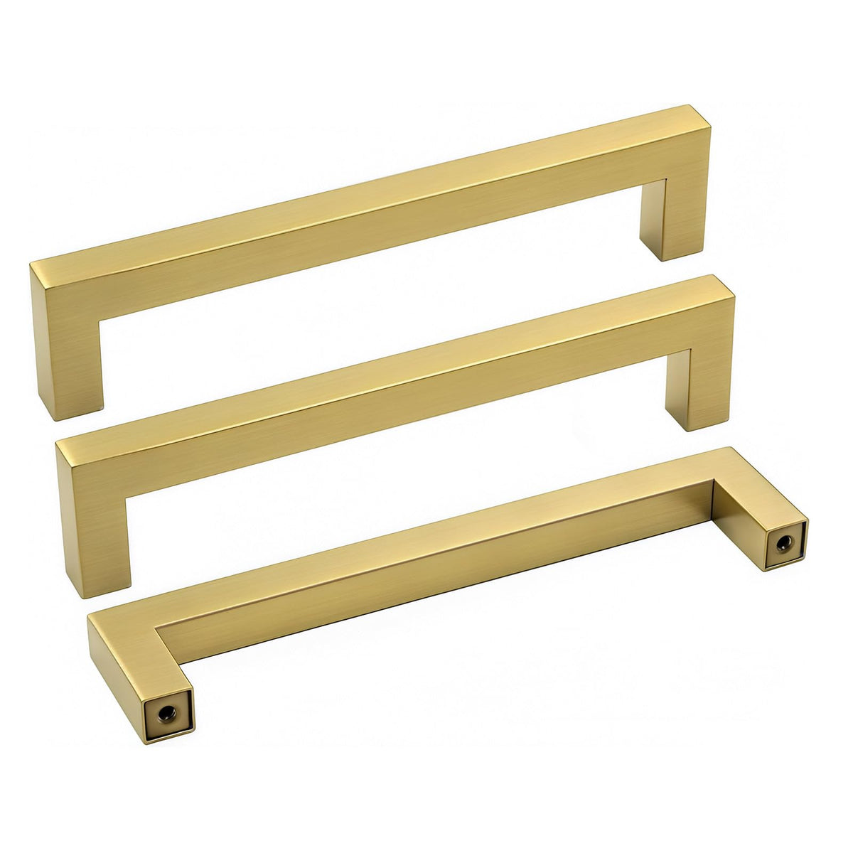 Goldenwarm brushed brass cabinet pull for modern kitchen cabinets.