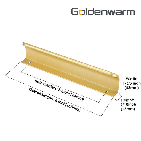 Goldenwarm brushed brass edge pulls add modern style to kitchen cabinets.