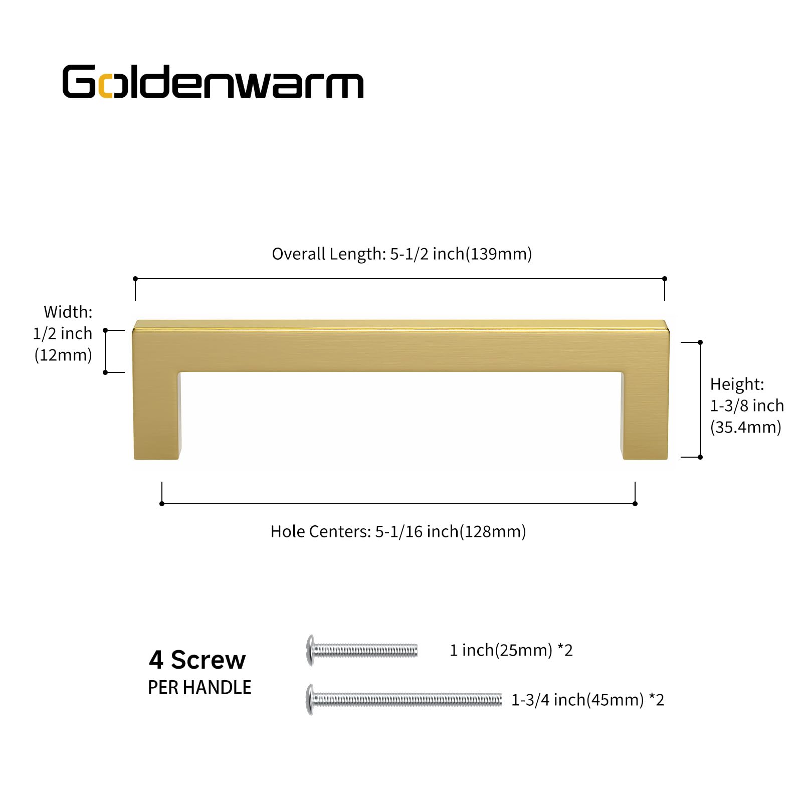 Goldenwarm brushed brass finish close-up shows hollow yet sturdy handle for cabinets.